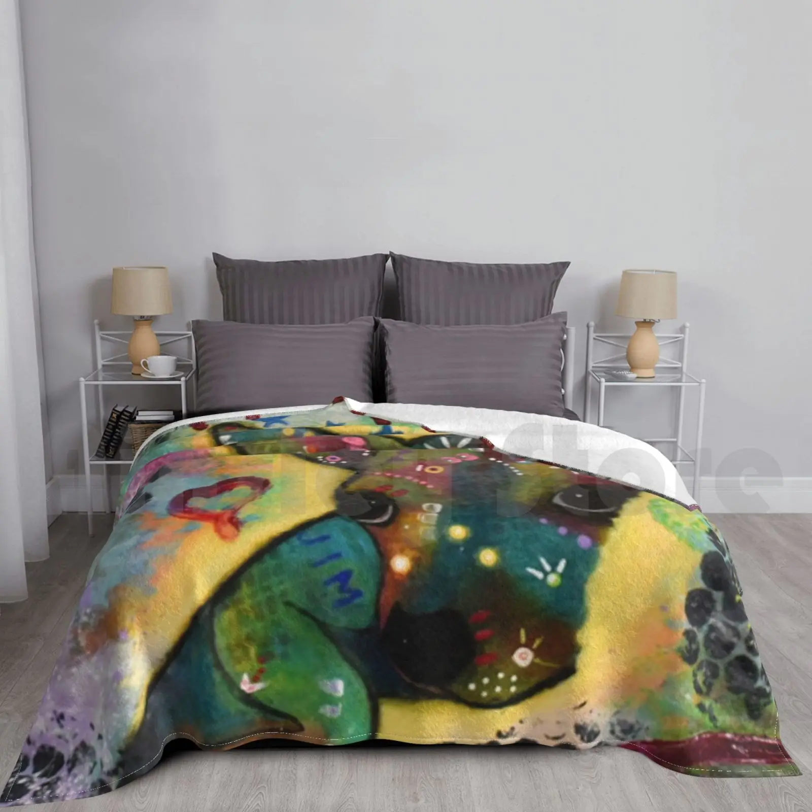 Jimmy Blanket Fashion Custom Laurie Jimmy Acrylic Chihuahua Animal Pop Art Graffiti Dog Multi Color Large