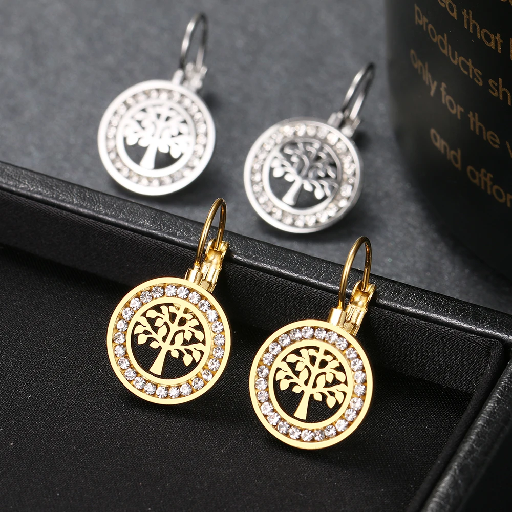 Pendientes de acero inoxidable para mujer, aretes con abalorios de cristal de circonita 3A, tendencia de árbol de la Fortuna, joyería para fiesta,