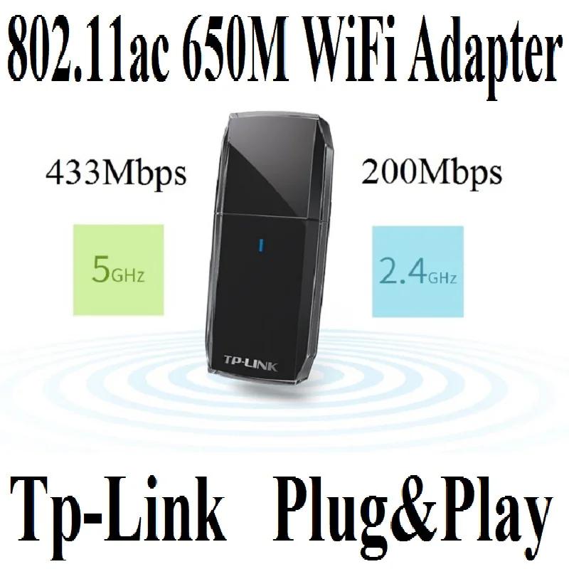 Tp-Link Plug&Play Drive-free AC650 Wireless Network Card 11AC 650Mbps MiNi Dual Band USB2.0 WiFi Adapter 2.4G 200Mbps 5G 433Mbps