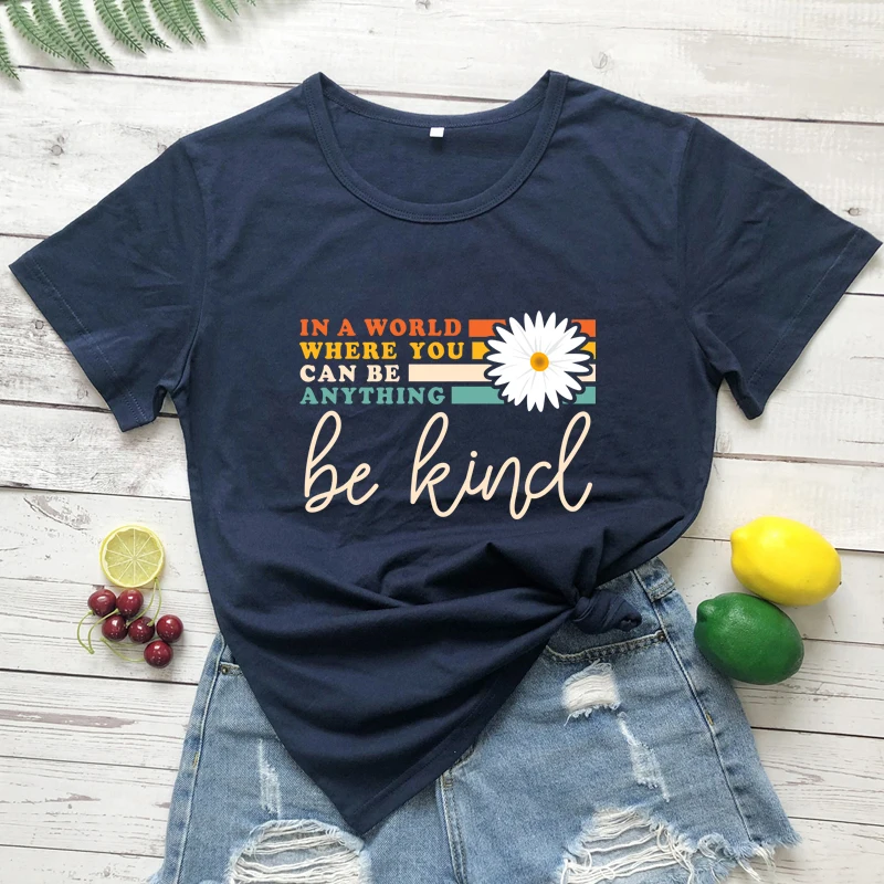 Colored in a world where you can be anything be kind T-shirt vintage Women Short Sleeve Graphic christian bible Top Tee Shirt