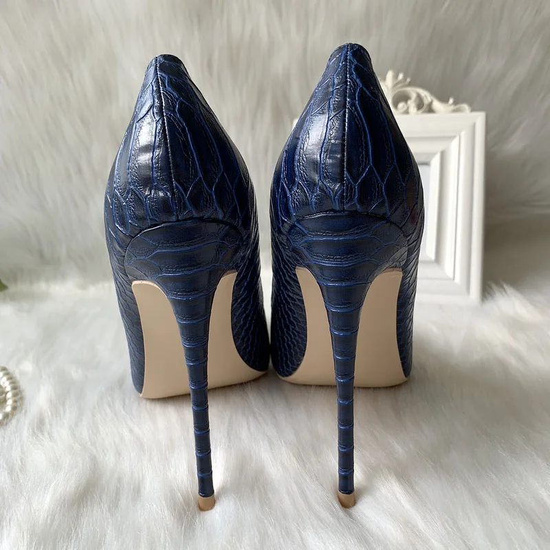 Brand designer navy blue matte python snake pointed toe women lady shoes 12cm 4inches high heel shoes pump on sale