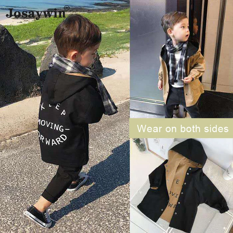 

Autumn Winter Reversible Tench Coat Girl Kids Vintage Clothes Windproof Jacket Boys Girls 2-sided Wear Tench Windbreaker