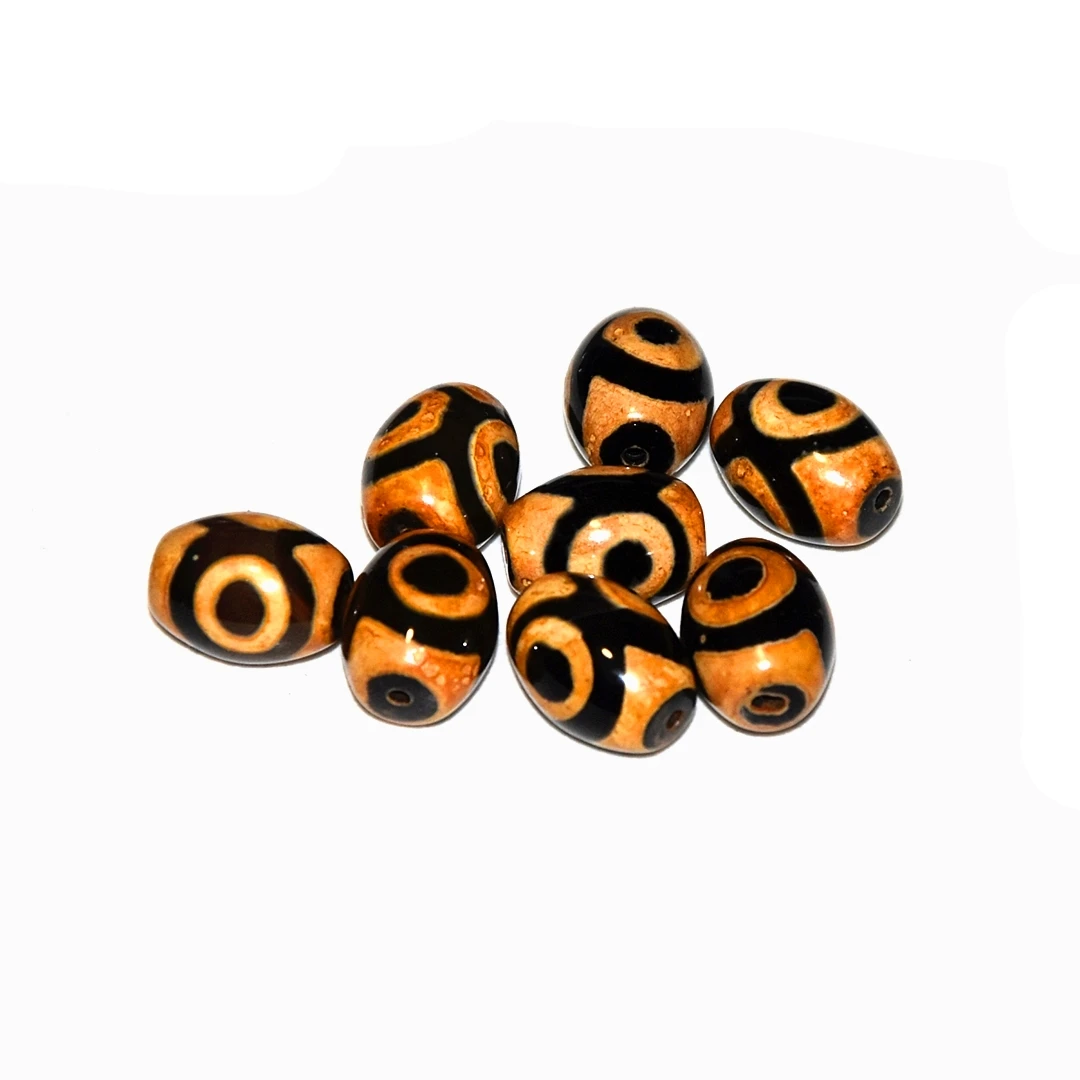 7pcs/lot Agate Beads 12*16mm Tibet Darrow Dzi Beads Black/Old Yellow 3 Eyes DZI Beads Men&Women Jewelry DIY Free Shipping