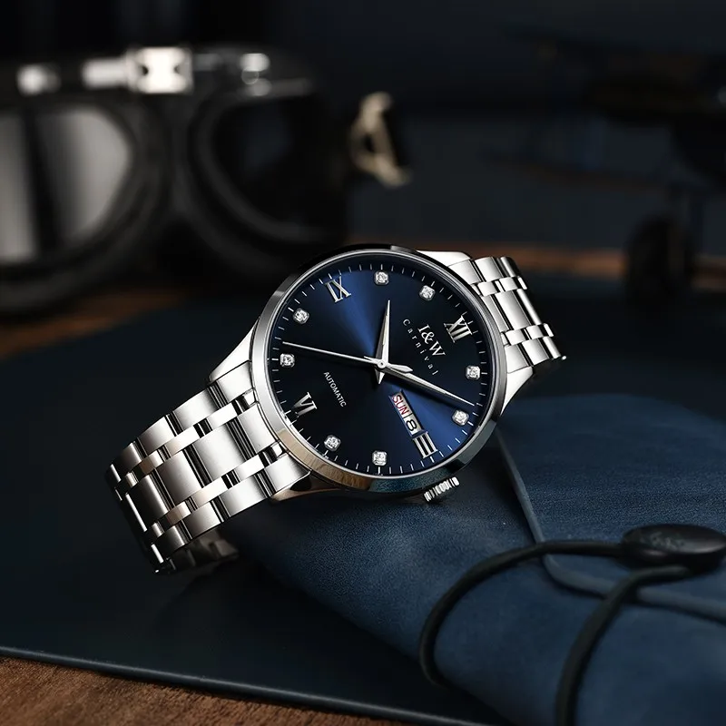 

CARNIVAL Blue Mechanical Watches for Man SEIKO Movement Automatic Watch Sapphire Glass Waterproof Double Calendar Montres Hommes