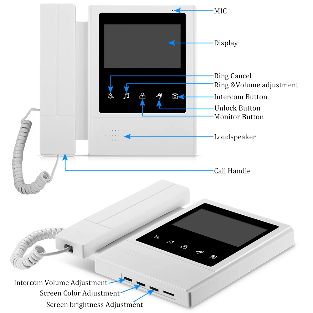 OBO Hands 4.3 inch Video Doorbell System Intercom Door Phone Monitor with Night Vision Camera for Multi Apartments 2/3/4/5/6/8