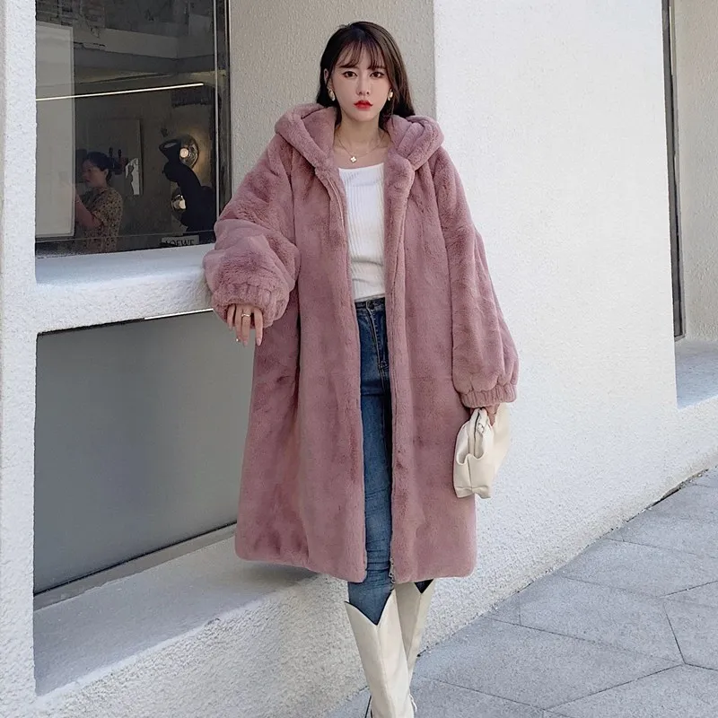 2022ใหม่ฤดูหนาว Oversize Faux Fur Coat Parka หนา Warm Plush Coat ฤดูหนาวเสื้อแจ็คเก็ตยาวเสื้อขนสัตว์ Hooded Overcoat