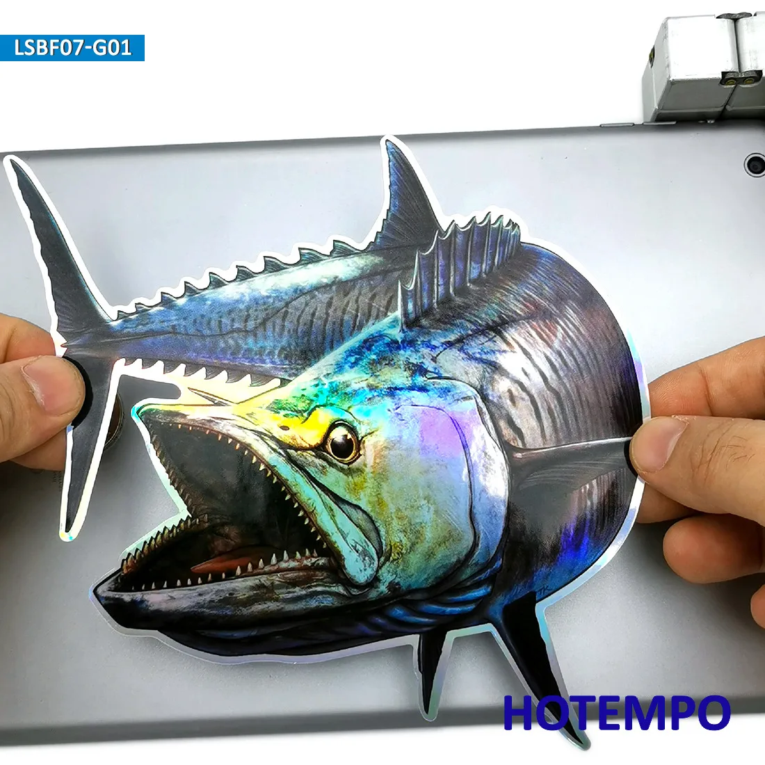 20cm Laser Flash Bluefin Tuna Big Sea Fish Waterproof Sticker for Fisherman Fishing Boat Laptop Suitcase Motorcycle Car Stickers