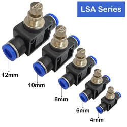 Válvula de acelerador LSA 4-12mm, válvula de Control de velocidad de flujo de aire, tubo, manguera de agua, accesorios neumáticos de empuje