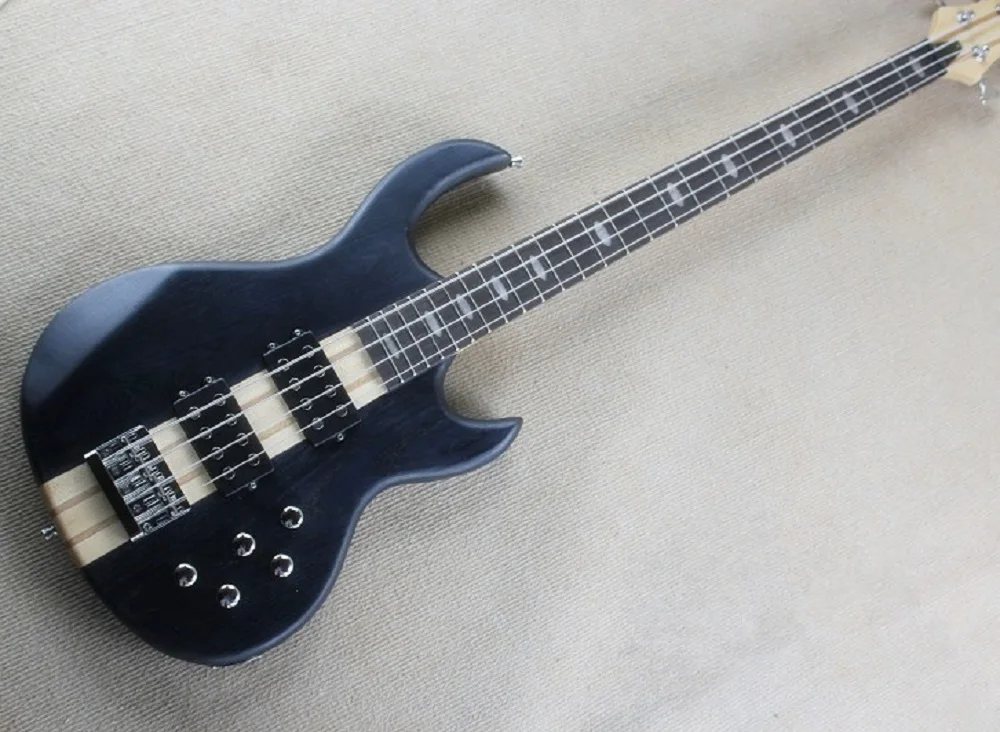 4 Strings Matte Black  Neck-thru-body Electric Bass Guitar with Rosewood Fretboard,24 Frets