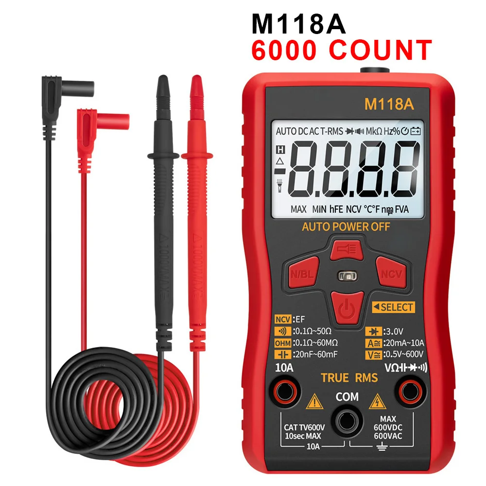 Inteligentny Tester z funkcją przechowywania danych NCV 6000 zliczeń M118A latarka automatyczny True Rms miernik tranzystorowy multimetr cyfrowy