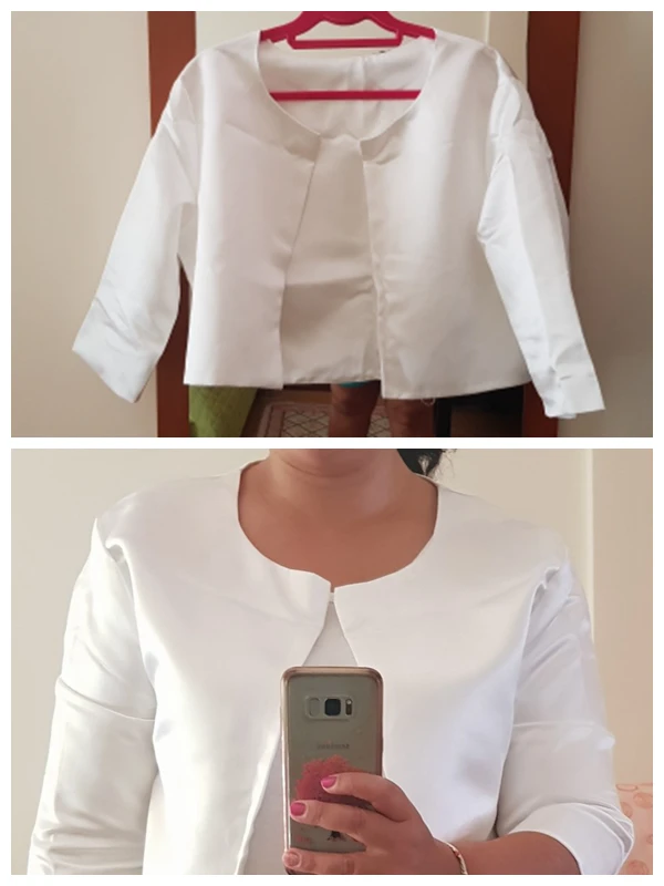 Short Shrugs for Women Outerwear Wedding Jacket Satin White 3/4 Three Quarter Sleeves Bridal Bolero Bridesmaid Cape Coat Party