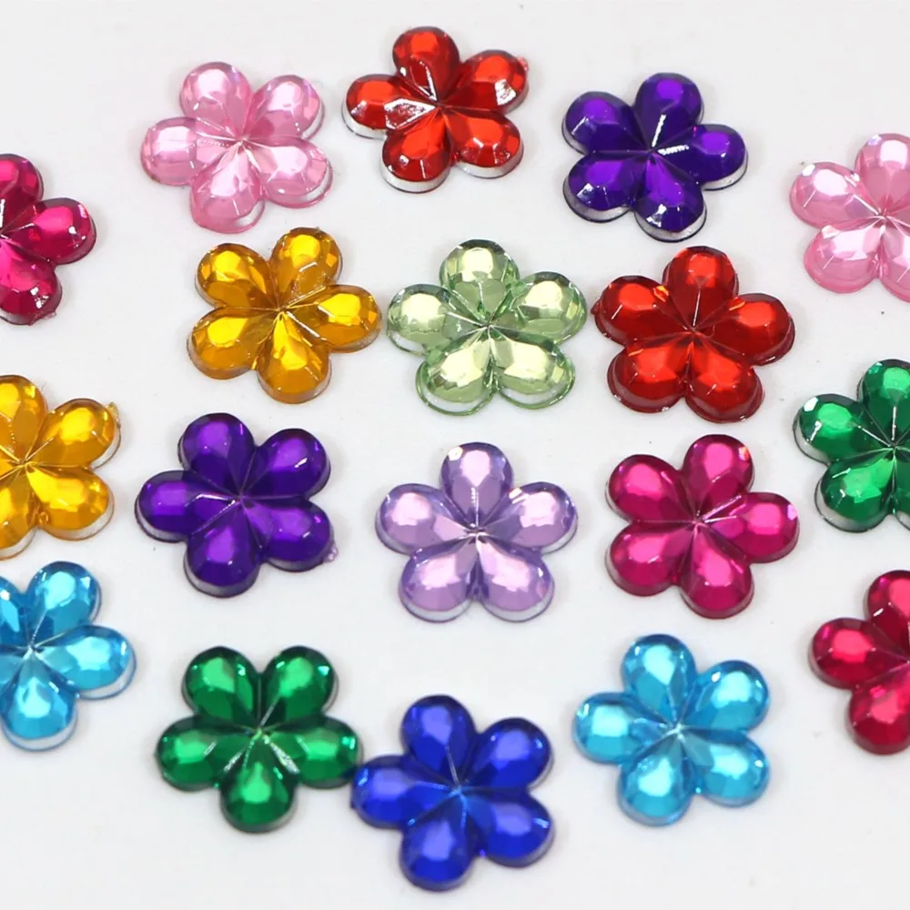 500 Acrylic Flatback Flower Rhinestone Gem 10mm DIY Embellishments Color Choice