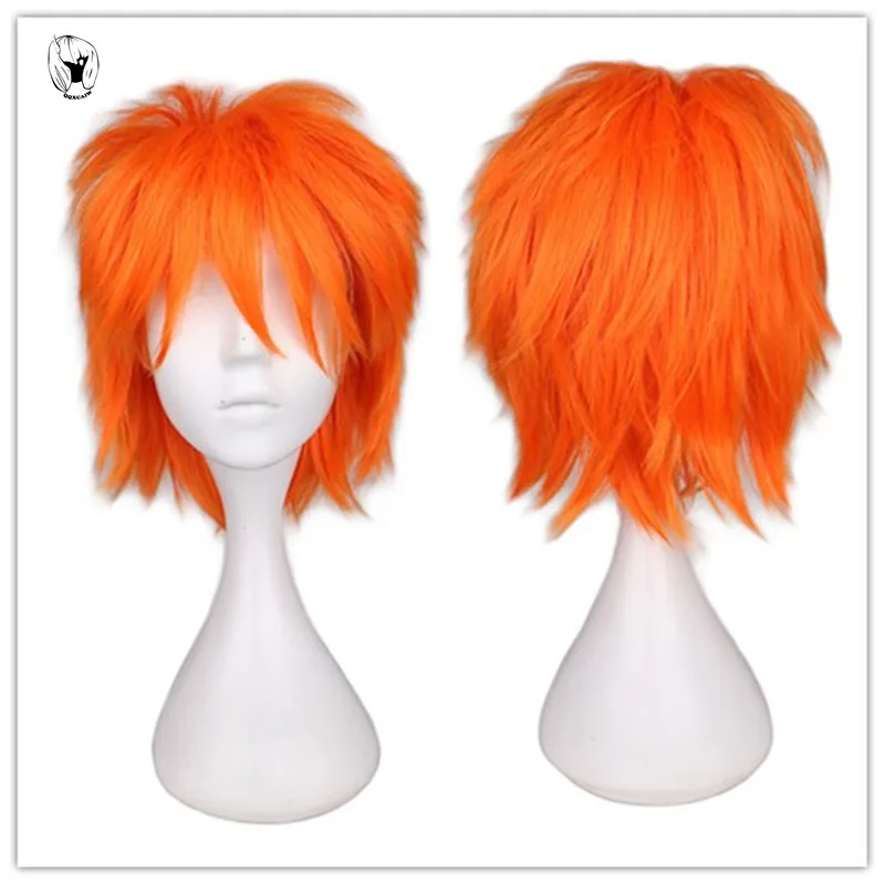 QQXCAIW Peluca de pelo corto para hombre, pelo sintético de fibra de alta temperatura, color naranja, negro, azul marino, ideal para fiesta de Cosplay