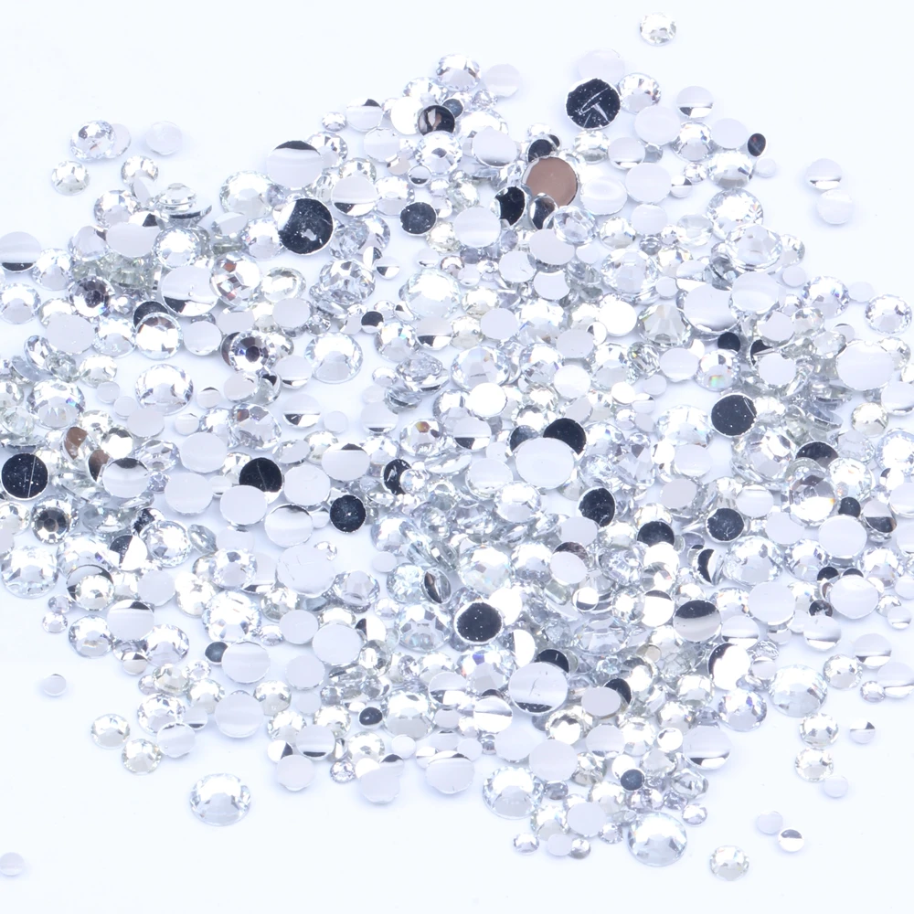 Crystal 500/1000pcs 2-6mm Resin Rhinestones Round Flatback Non Hot Fix Diamonds Appliques For Craft Fabric Wedding Dresses