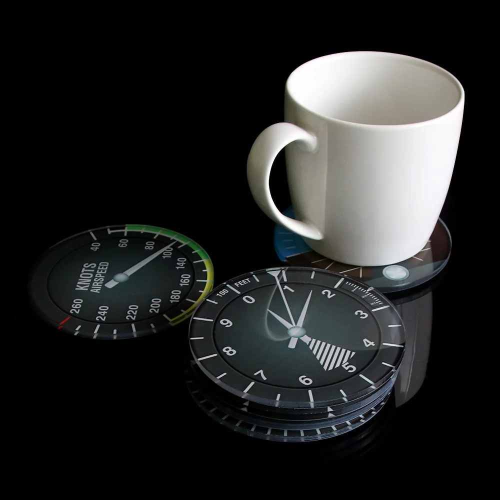 Juego de 6 posavasos para instrumentos de avión, instrumentos de vuelo modernos, posavasos para cóctel, navegador, decor