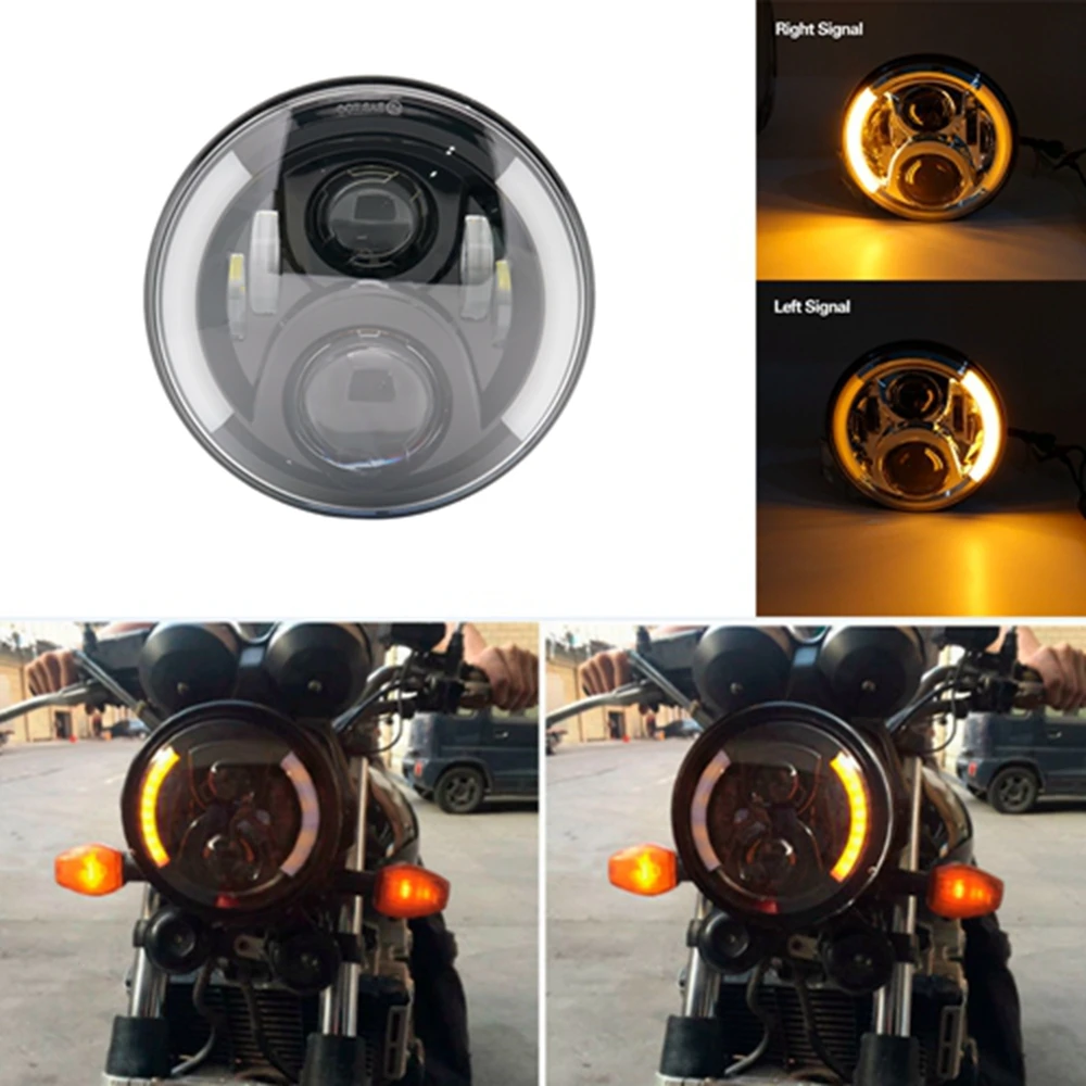 1pc 7 Inch LED Headlights DRL Hi/Lo Beam 50W Halo Ring Amber Angel Eye For JEEP Niva Motorcycle Lada Offroad 4x4 UAZ 12V 24V view 3