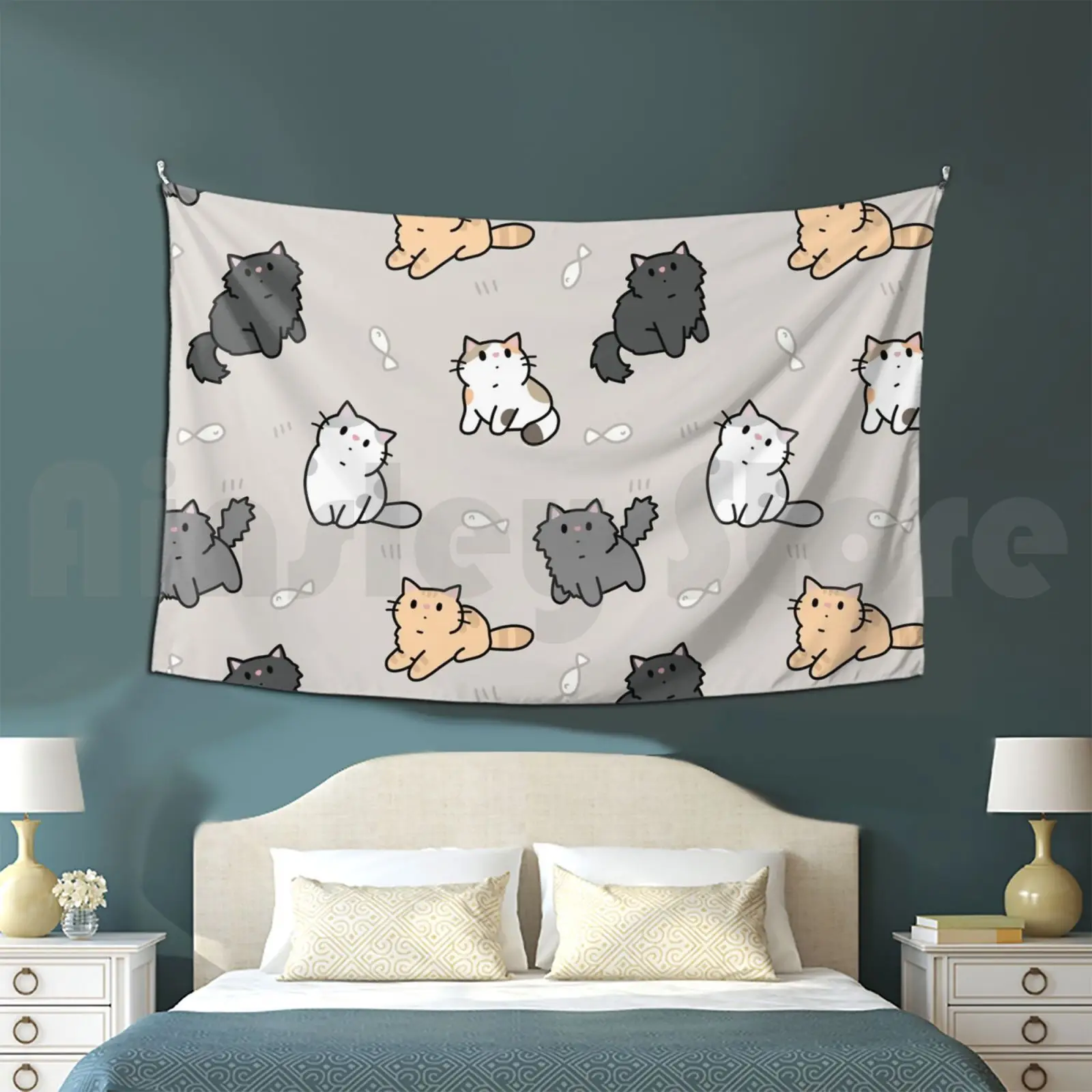 Tapestry Kittens And Fish Pattern Hat Moggy Mixed Breed Cat Tabby Kitten Tuxedo Tortoise Shell