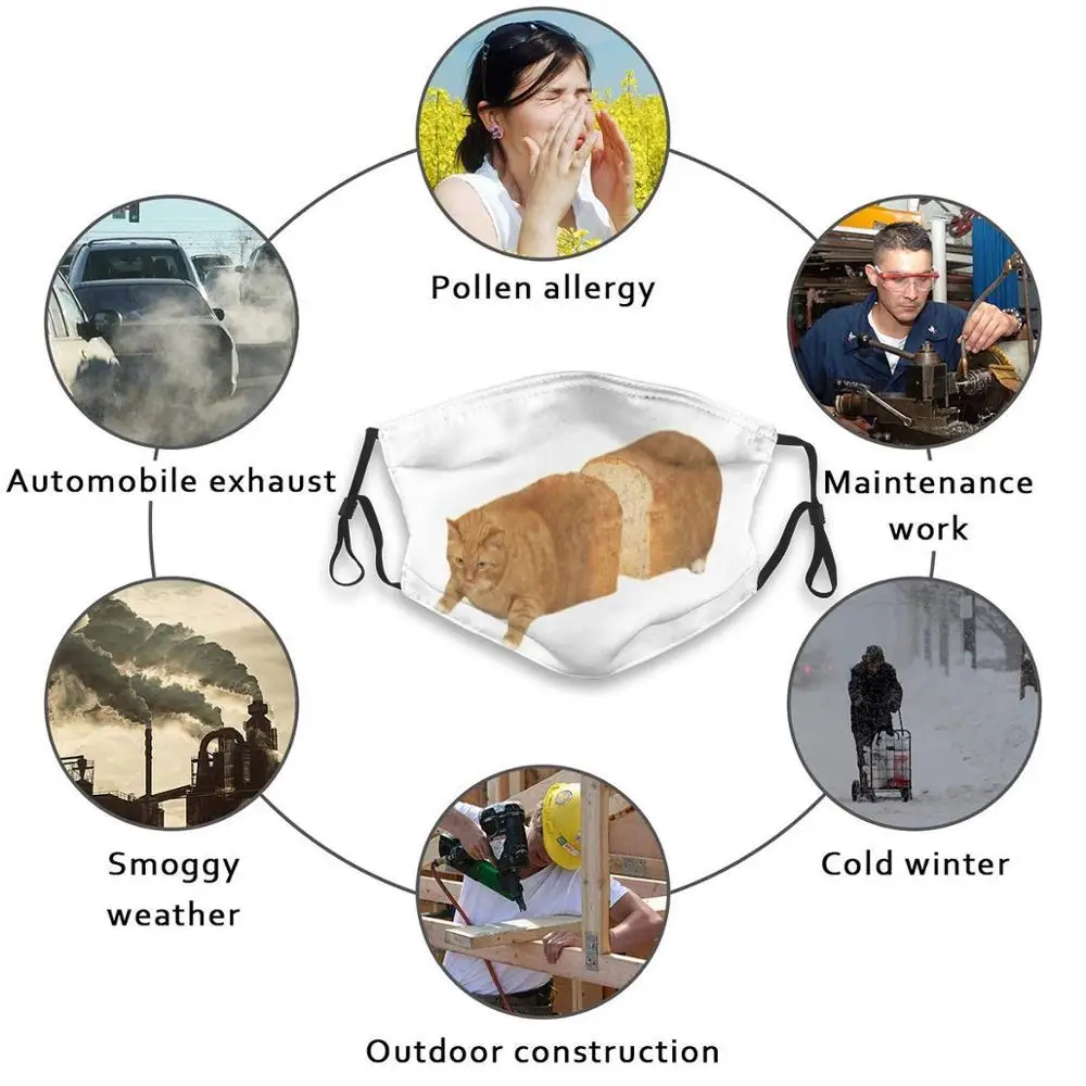 قناع وجه مرشح Pm2.5 ، طباعة قطة مرحة ، قابل لإعادة الاستخدام ، نظارة شمسية قطة ، نظارة شمسية Kitty Kittie Kittys Meow