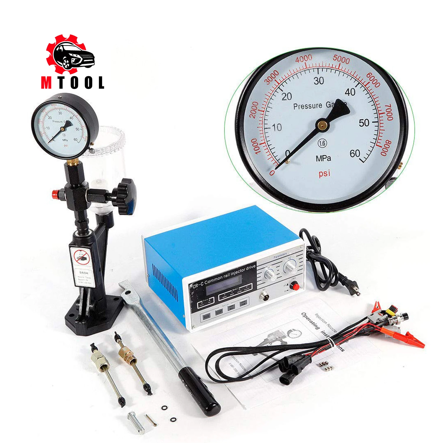 Injector Tester Full Set CR-C Multifunction Professional Diesel Common Rail Injector Tester Tool + S60H Fuel Nozzle Combination