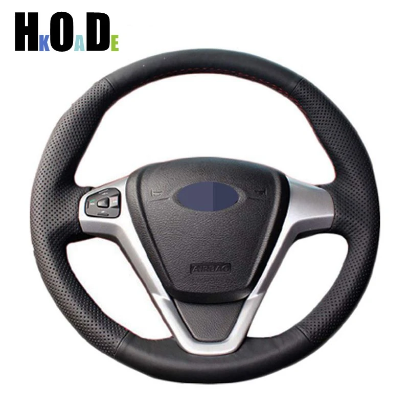 

Artificial leather DIY Hand-stitched Car Steering Wheel Cover for Ford Fiesta 2008-2013 Ecosport 2013-2016 Car accessories