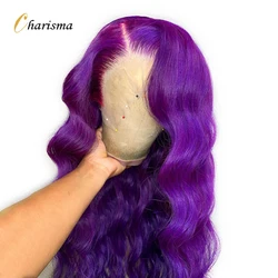 Carisma-peruca frontal de renda sintética para mulheres, perucas com renda, parte lateral, onda longa do corpo, roxo, linha fina natural