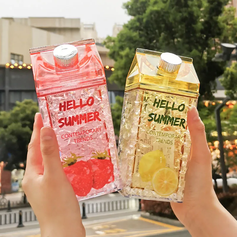 Water Bottle with Double Straw, Creative Fashion, Color Square, Cold Drink Cup, Home, Office, Student, Barbecue, Summer