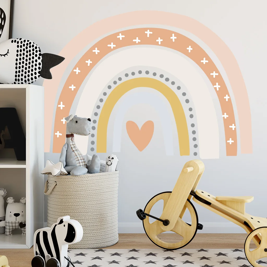 2021 New Bohemia Big Rainbow Heart Wall Sticker For Kids Room Nursery Bedroom Vinyl DIY Self Adhesive Wallpaper Home Decor Decal