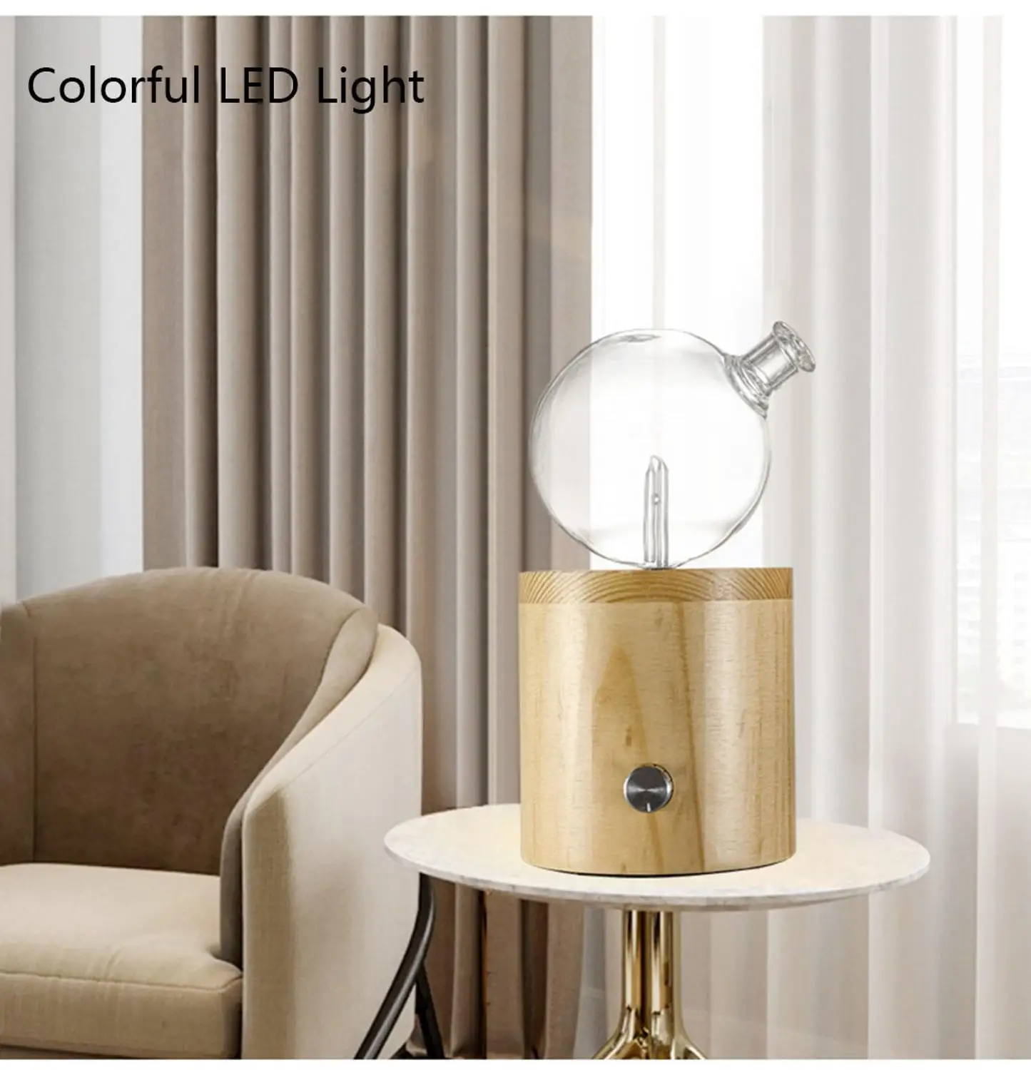 موزع زيت بدون ماء ، بخاخات عطرية من خشب الزان مع ضوء LED ملون لغرفة النوم