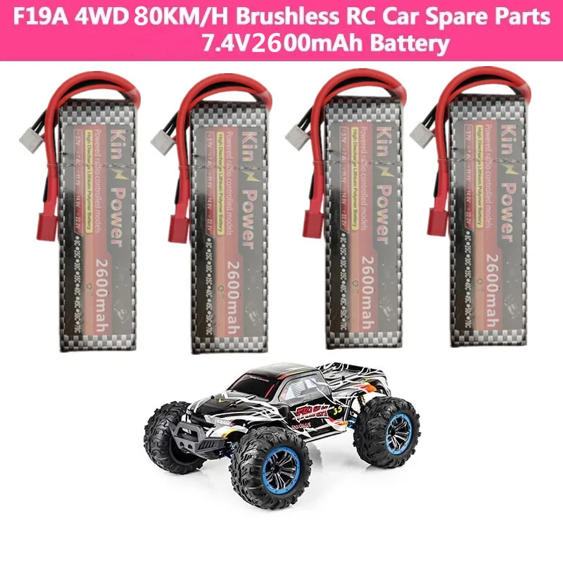 F19A 4WD Brushless 80KM/H Climbing RC Car 7.4V 2600mAh Battery For F19A Alloy Frame High Speed Racing Drift Remote Control Buggy