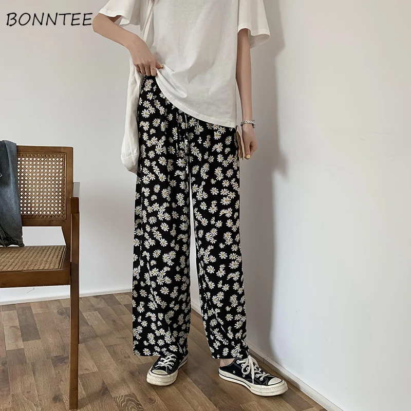 Pants Women Floral Wide Leg Trousers Female Holiday Street Style Ulzzang Loose Elegant Trendy New Soft Summer Casual Daily Chic