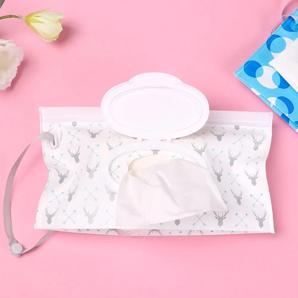 Fashion Cute Baby Product Portable Snap-Strap Flip Cover Stroller Accessories Cosmetic Pouch Wet Wipes Bag Tissue Box