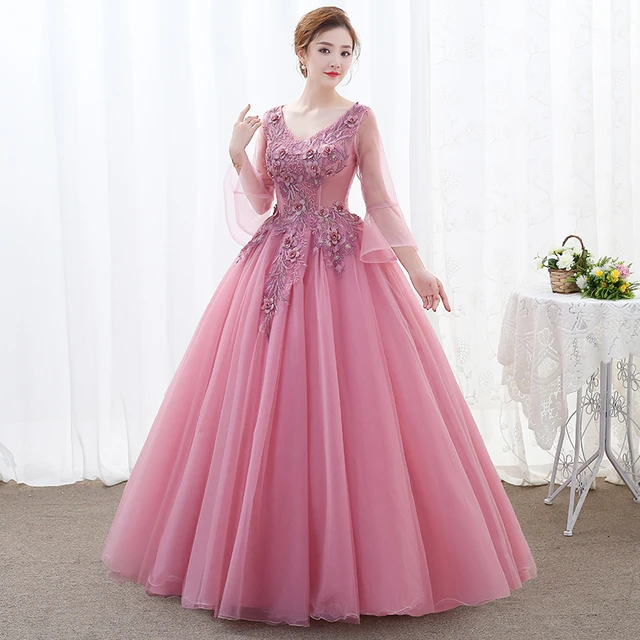 Dark Pink long sweat half sleeve lady girl women princess bridesmaid banquet party ball prom dress gown AliExpress