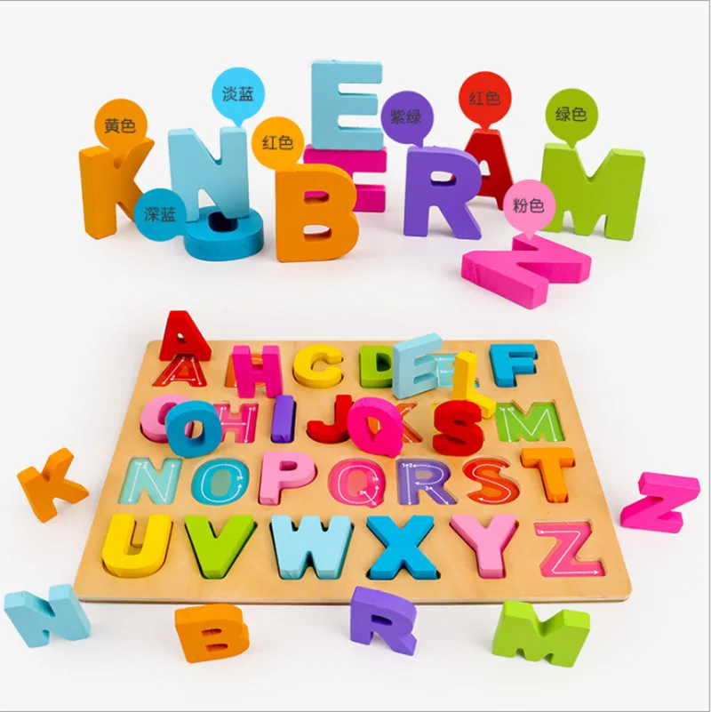 

5 Pieces Digital Jigsaw Wooden Children's Early Education Puzzle Matching Board Wooden Three-dimensional Blocks 26 Letters