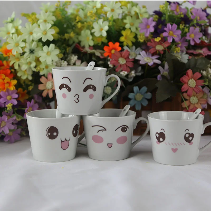 

Ceramic Funny Mugs With Spoons Cartoon Couple Creative Compact Coffee Milk Juice Cups Christmas Gifts Drinkware