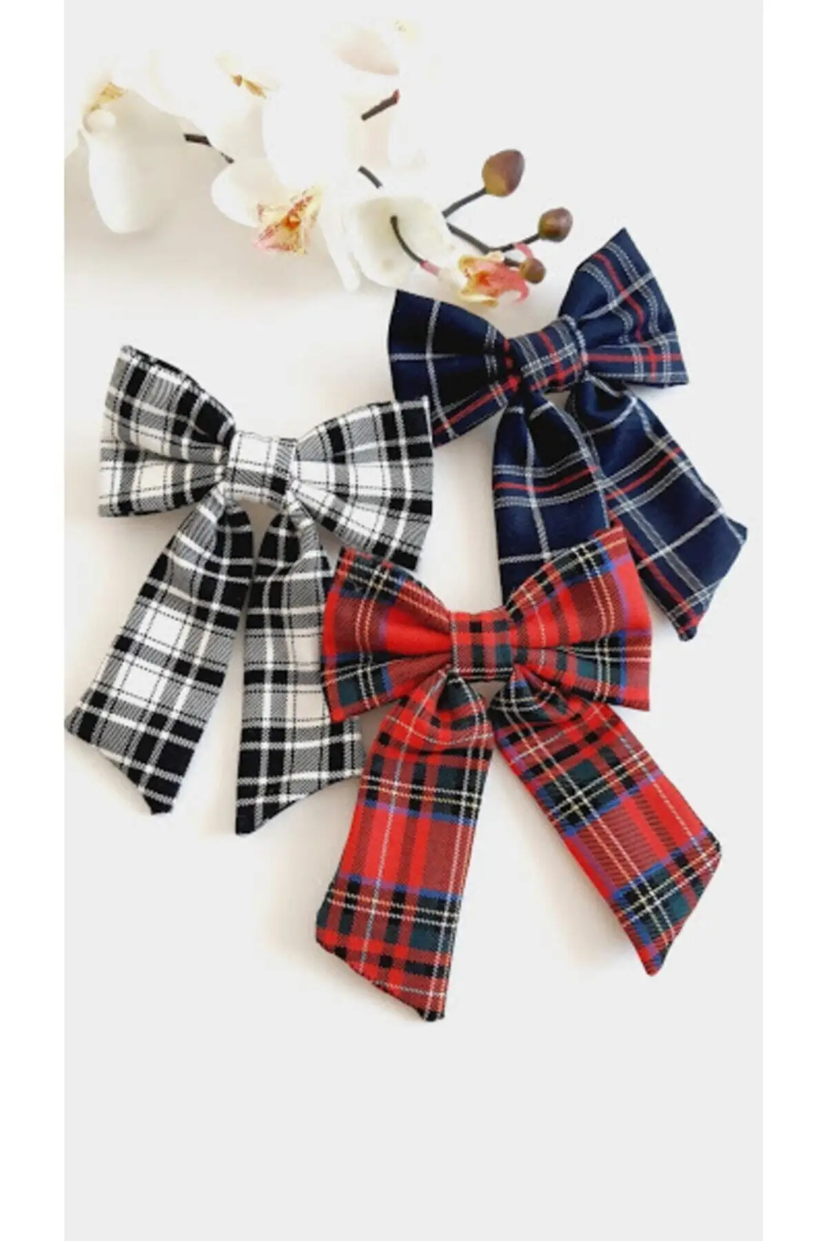 3 pcs Plaid Pattern Hair Clip Red/navy blue/white