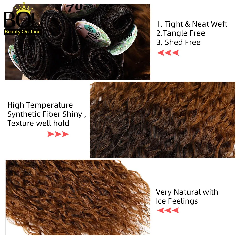 BOL Afro Kinky Curly Synthetic Hair Bundles Hair Extensions Ombre Color Hair Weave Bundles 3Pieces/100g for Women Free Shipping