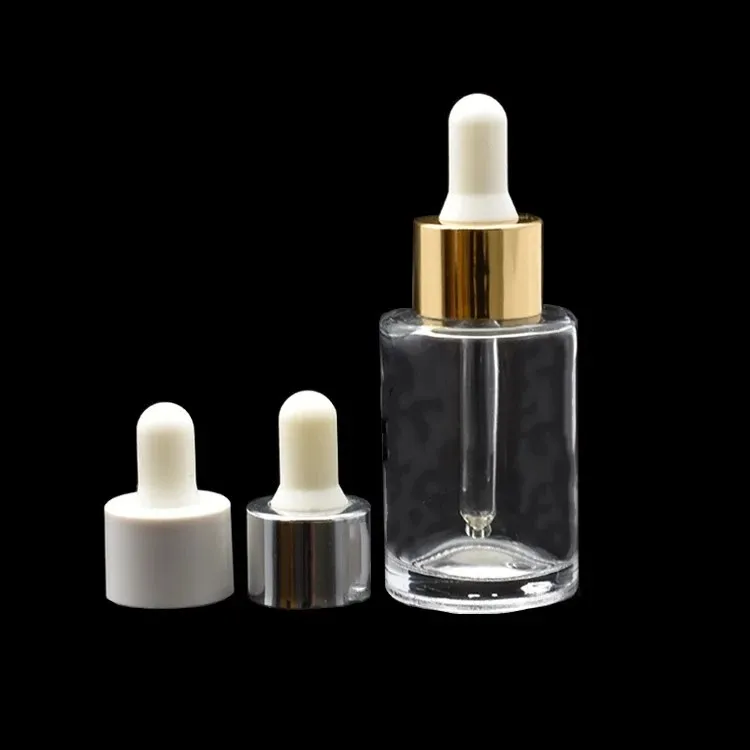 

Wholesale Clear Frosted Serum Glass Bottle Luxury Cosmetic Packaging Essential Oil Dropper Bottle Container