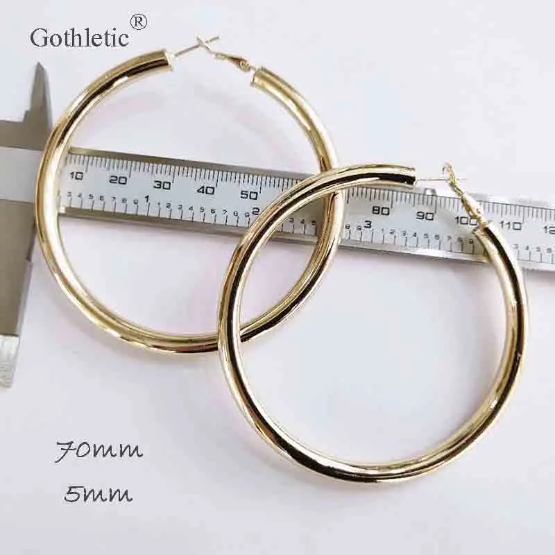 Big Hoop Earrings for Women 5MM Thick Copper Tube Minimalist Round Circle Earrings 70/80/90MM Gold-color Hoops Fashion Jewelry