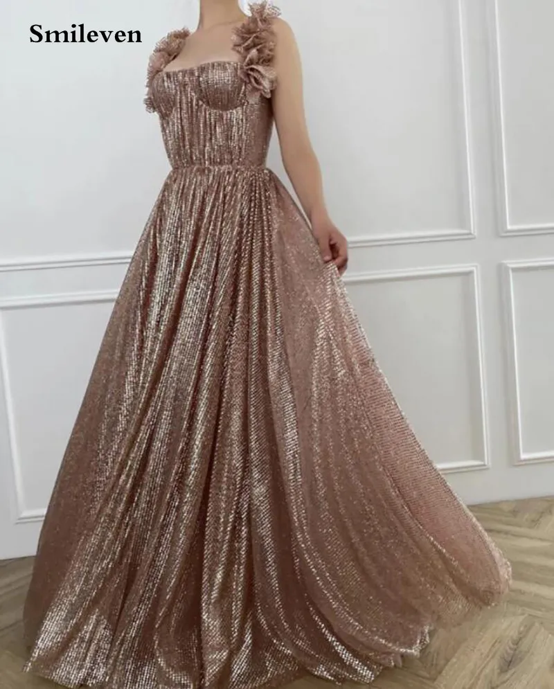 Smileven Rose Gold Lineชุดราตรีเลื่อมยาวอย่างเป็นทางการพรรคRobe De Soiree Backless Prom Gowns