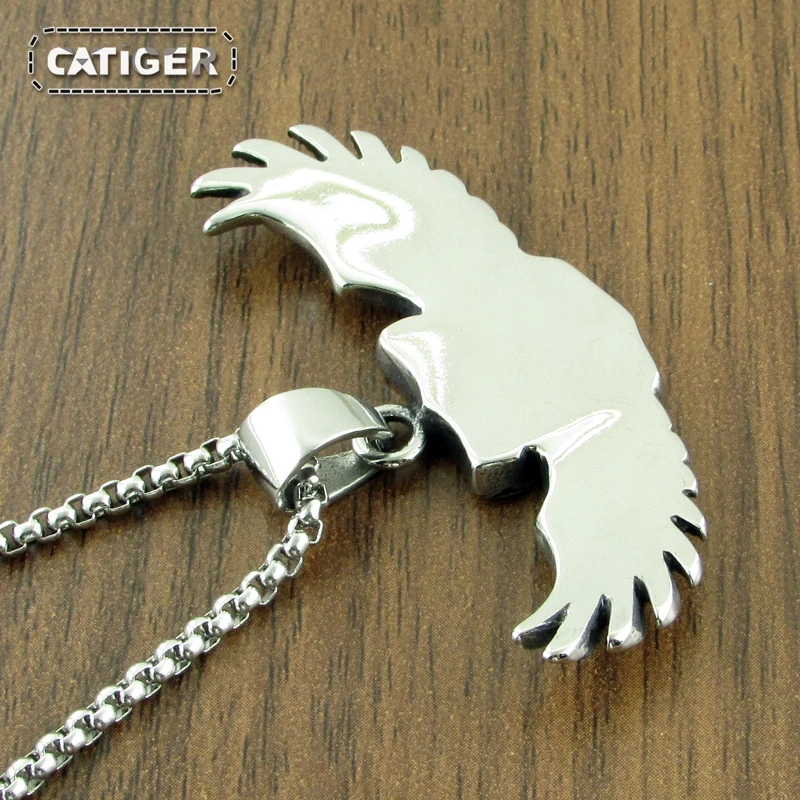 Punk Silver Color Black 316L Stainless Steel Biker Wings 66 Route Mother Way Motorcycle Rider Pendant Necklace