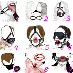 Leather Muzzle Mask Mouth Gag,Fetish Open Mouth Gag Ball,BDSM Slave Bondage Harness Strap Blindfold,SM Erotic Sex Toy For Couple