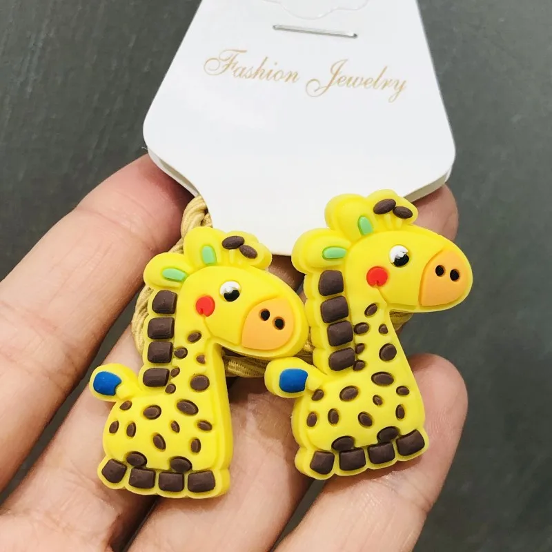 2Pcs Cute Giraffe Tiger Monkey Colorful Hair Accessories Children Rubber Bands Scrunchies Elastic Hair Bands Girls Headwear Ties