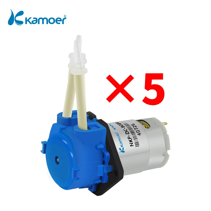 

5-in-pack Kamoer NKP Micro Peristaltic Pump 6V/12V/24V DC Motor Low Flow Dosing Pump with Blue Color, Silicone/BPT Tubing