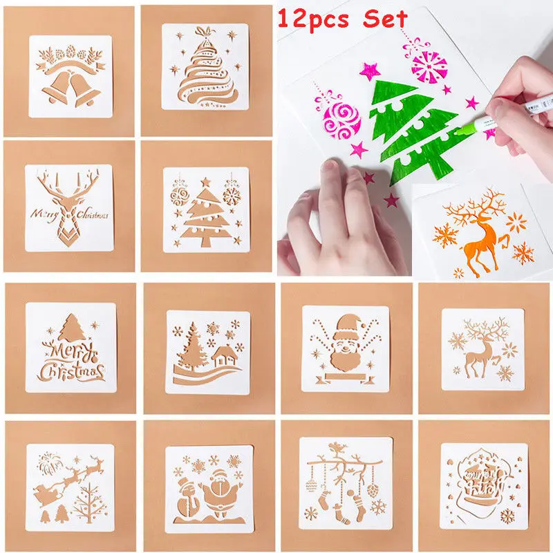 12 Pcs Plastic Reusable Bullet Stencils for Painting DIY Scrapbooking Diary Scrapbook Journal Template School Stationery Gifts