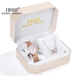 IBSO-conjunto de reloj de cuarzo de marca para mujer, conjunto de collar y reloj de moda, conjunto de joyería femenina, regalo de cumpleaños creativo