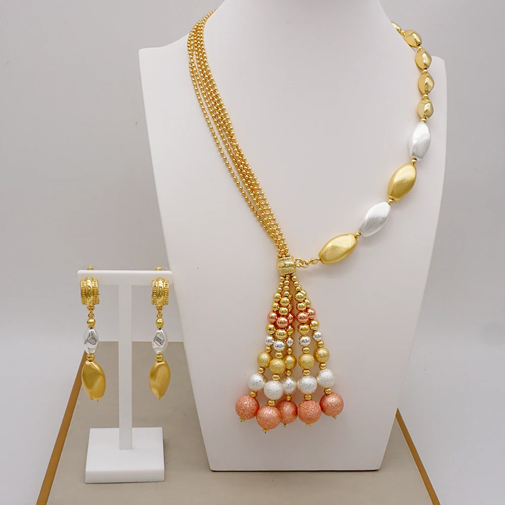 

Fashion Wedding Jewelry Sets Gold Color African Beads Necklaces Earrings Dubai Indian Bridal Jewelry Set For Women Party Gift