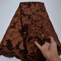 African velvet Lace stones and beads Fabric coffee color Latest Luxury High Quality For Bridal Nigerian tulle Lace Fabric TS9685