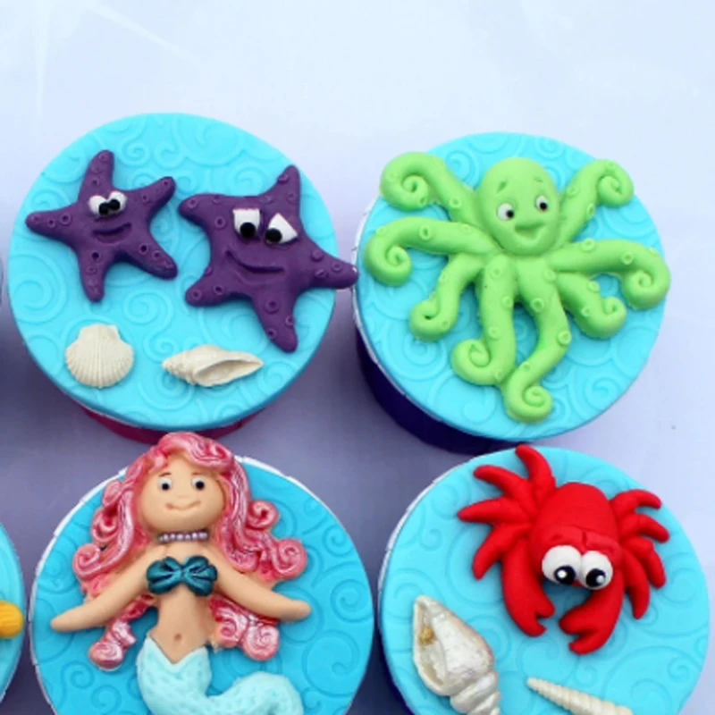 Ocean Series Mermaid Octopus Seahorse Crab Molds Fondant Cake Decor Silicone Mold Chocolate Baking Tools for Cakes Gumpaste Form