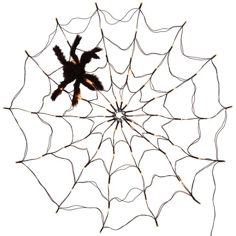 Halloween Party Decoration LED Spider Web Lights Indoor Outdoor Atmosphere Layout Ghost Festival Props Remote Control Net Light
