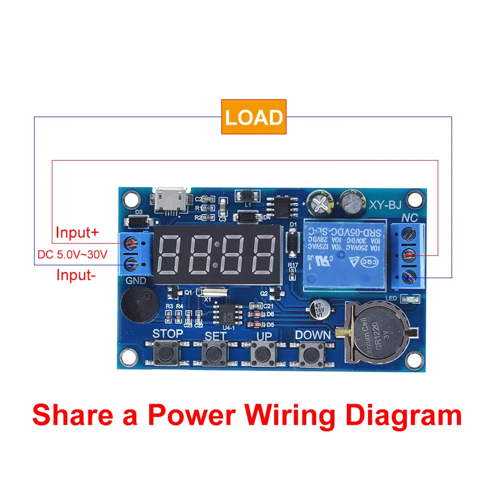 DC 5V Real time Timing Delay Timer Relay Module Switch Control Clock Synchronization Multiple mode control Wiring diagram